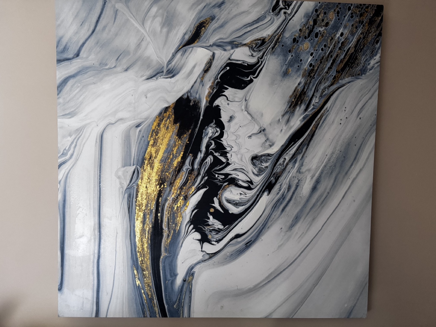 Abstract Painting - Black, White and Gold