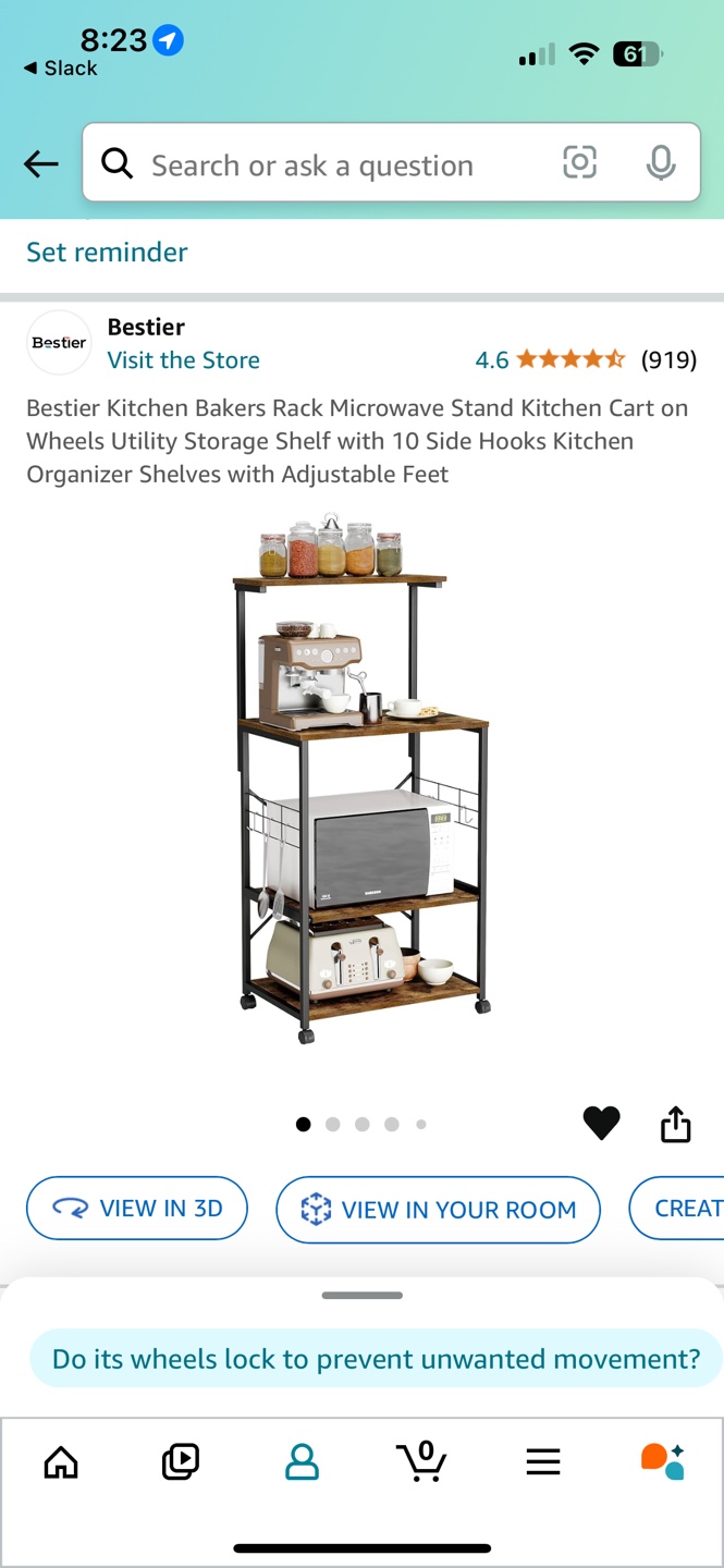Kitchen Microwave Cart, 3-Tier Rolling Cart, Bakers Rack