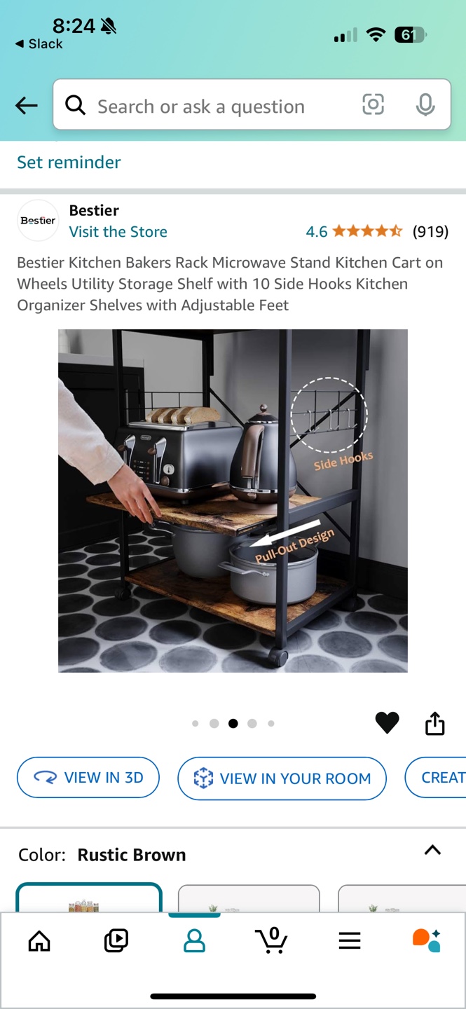 Kitchen Microwave Cart, 3-Tier Rolling Cart, Bakers Rack - photo 3
