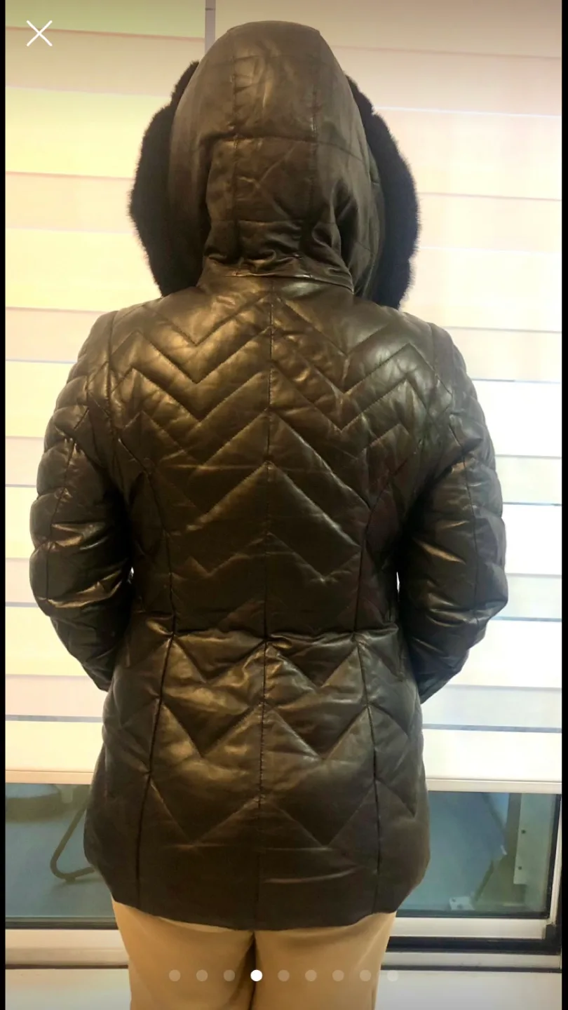 Black Leather Jacket/Vest with Mink Fur Trim image indicator(2)