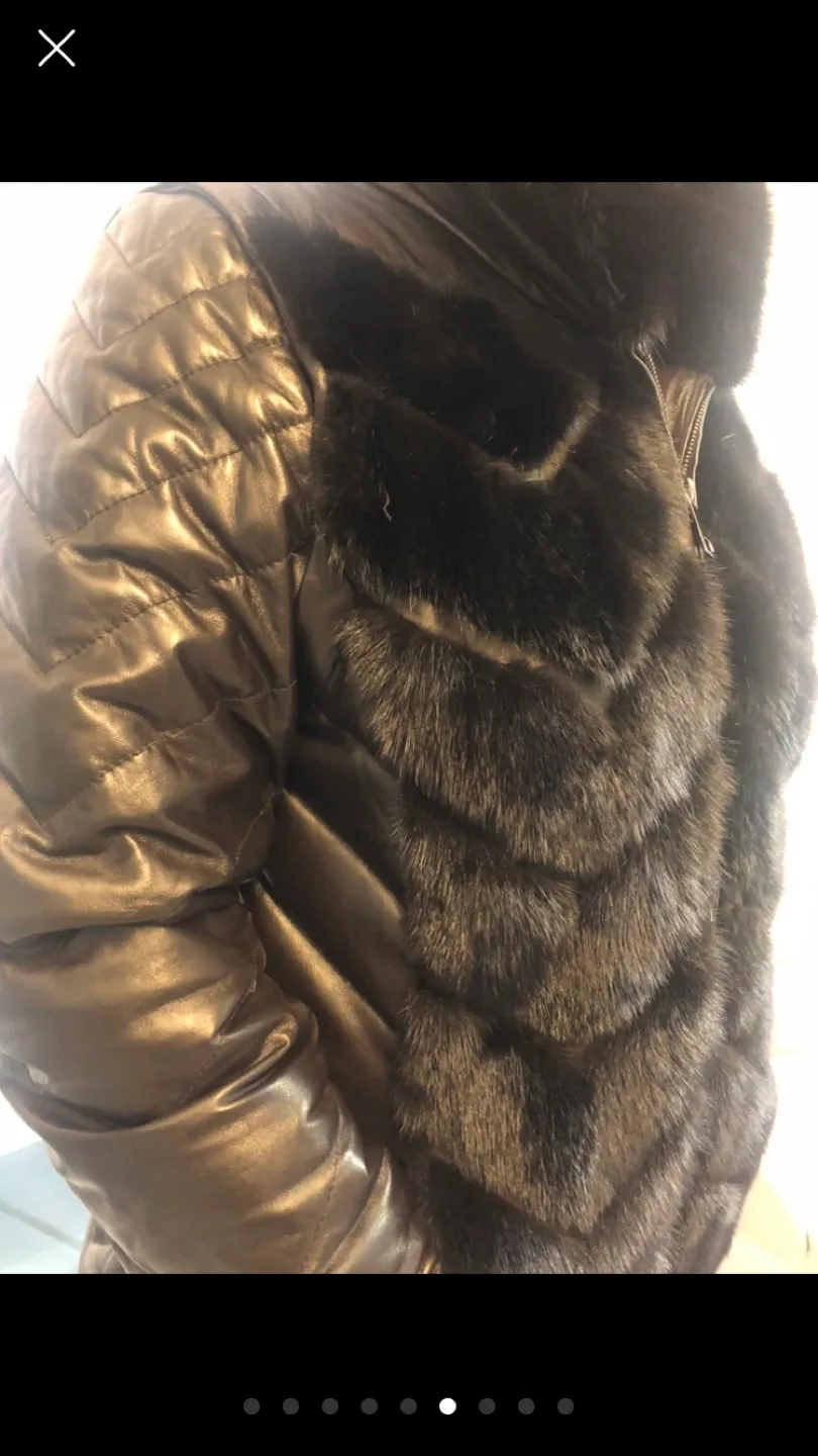 Black Leather Jacket/Vest with Mink Fur Trim image indicator(6)