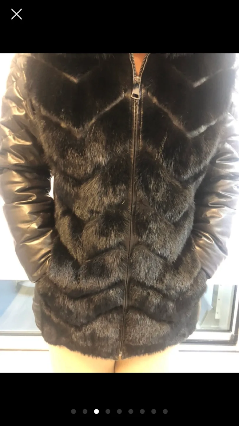 Black Leather Jacket/Vest with Mink Fur Trim image indicator(3)