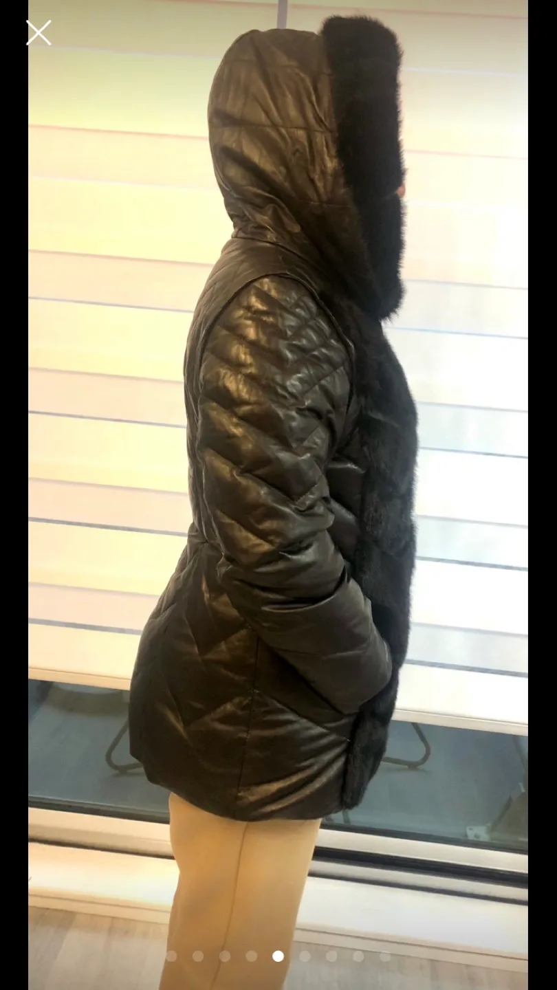 Black Leather Jacket/Vest with Mink Fur Trim image indicator(5)