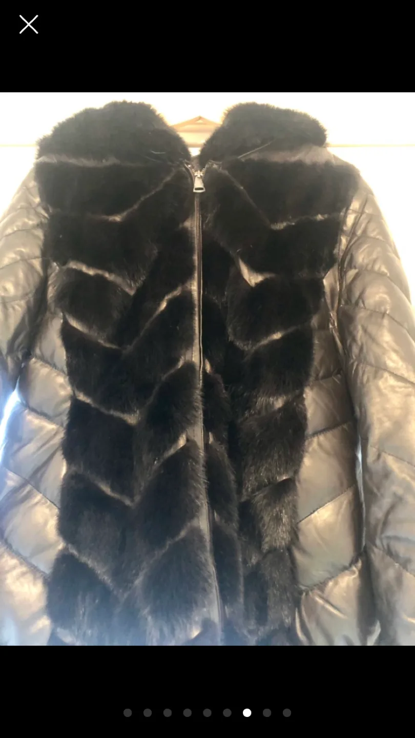 Black Leather Jacket/Vest with Mink Fur Trim image indicator(7)