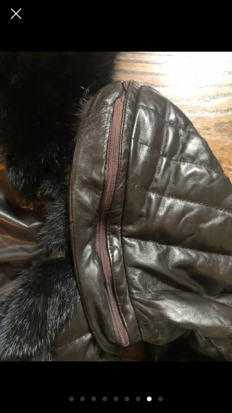 Black Leather Jacket/Vest with Mink Fur Trim image indicator(8)