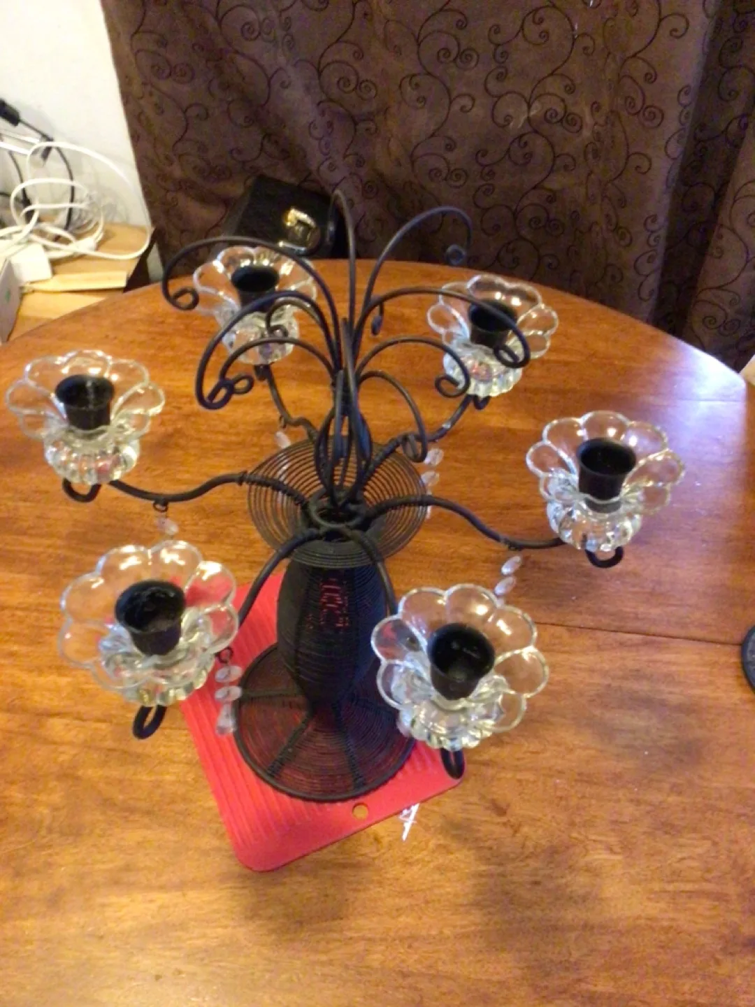Wrought Iron Candelabra with Crystal Drops thumbnail