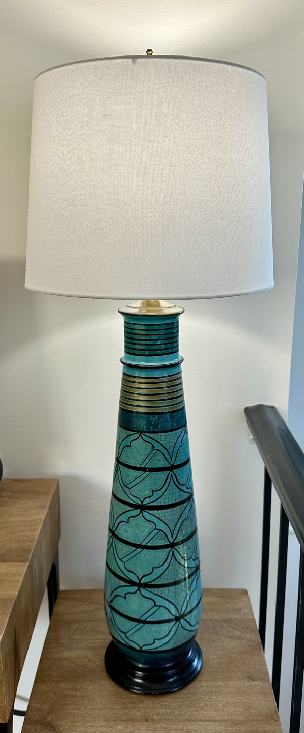 Teal and gold ceramic 1970s table lamp