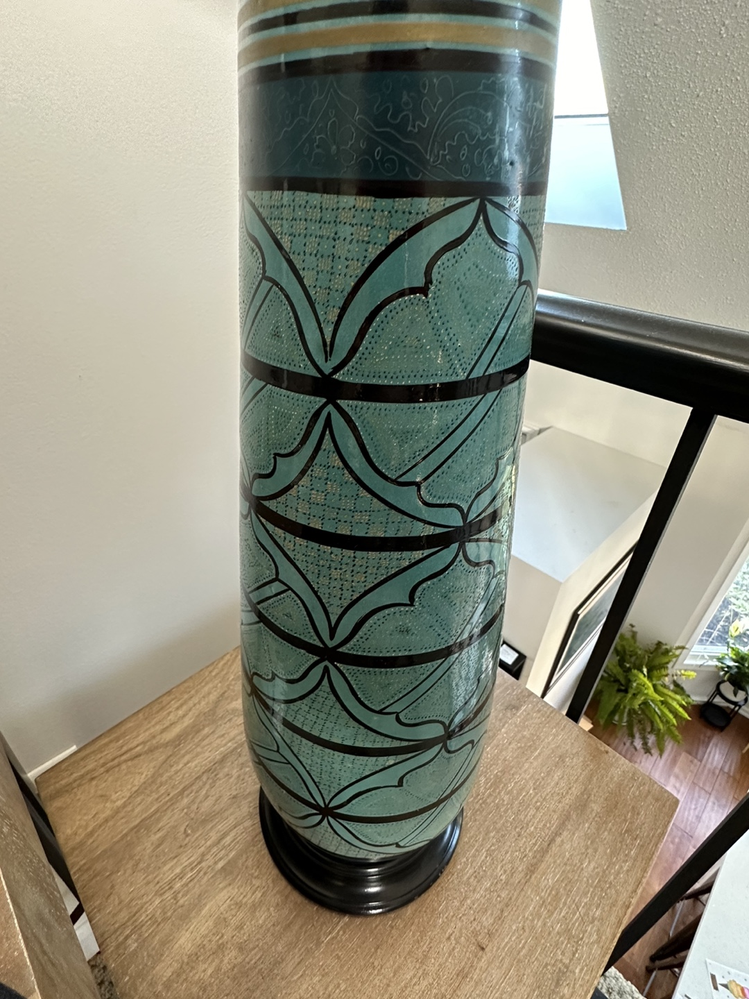 Teal and gold ceramic 1970s table lamp - photo 2