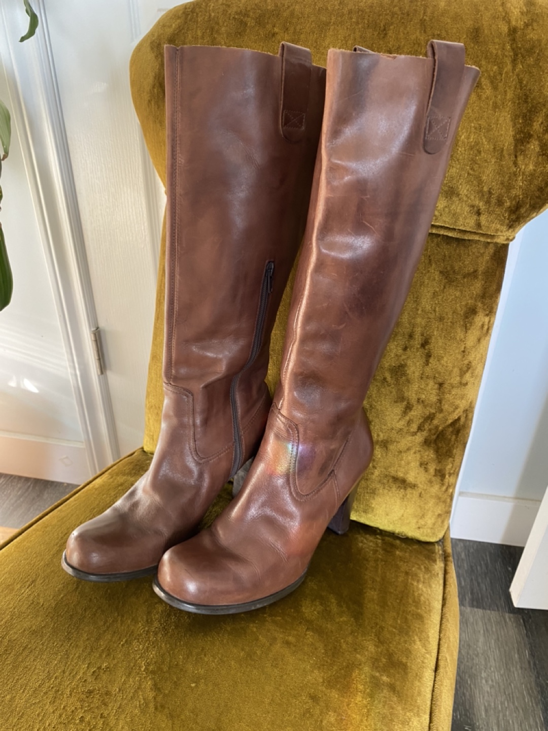Brown Leather Knee-High Boots