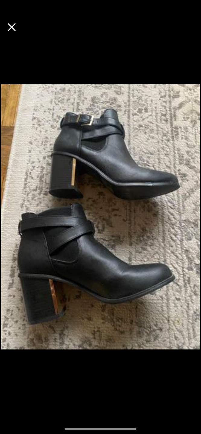 Brand New Black Ankle Boots with Gold Heel