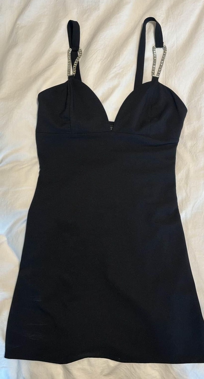 Zara Black Rhinestone Strappy Mini Dress - photo 2