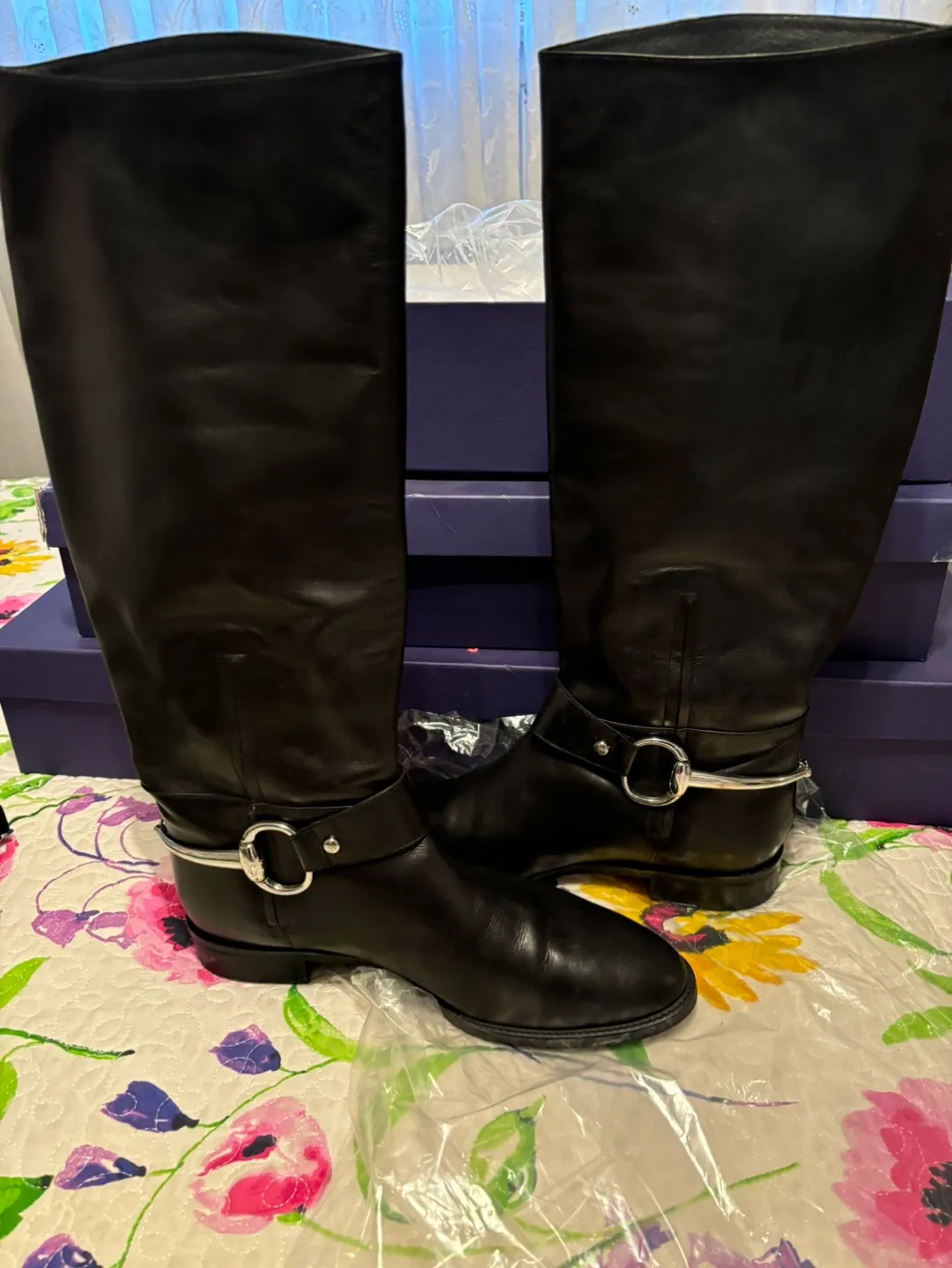 Black Leather Knee High Boots thumbnail