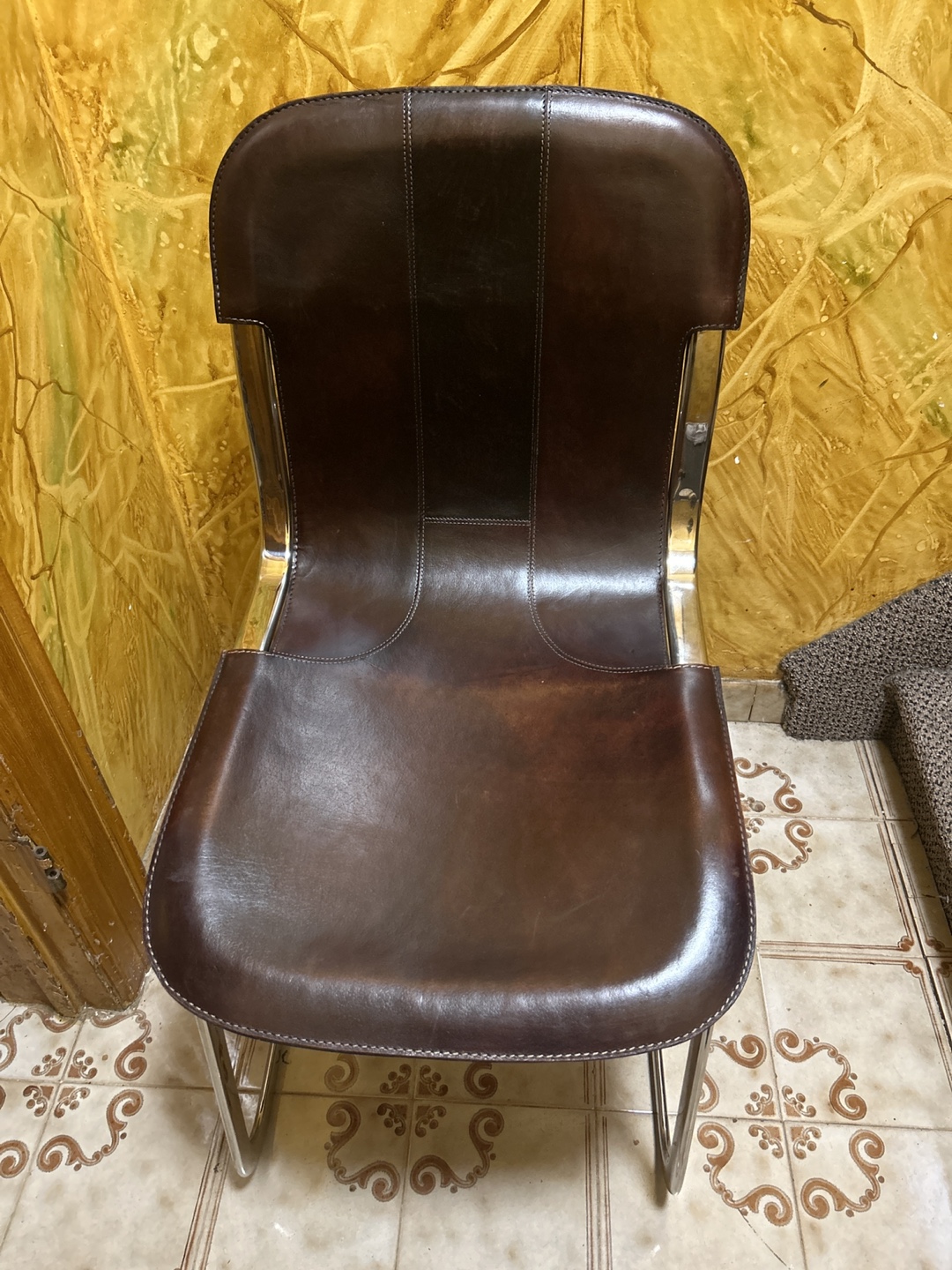 6 Leather Dining Chairs with Chrome Frame