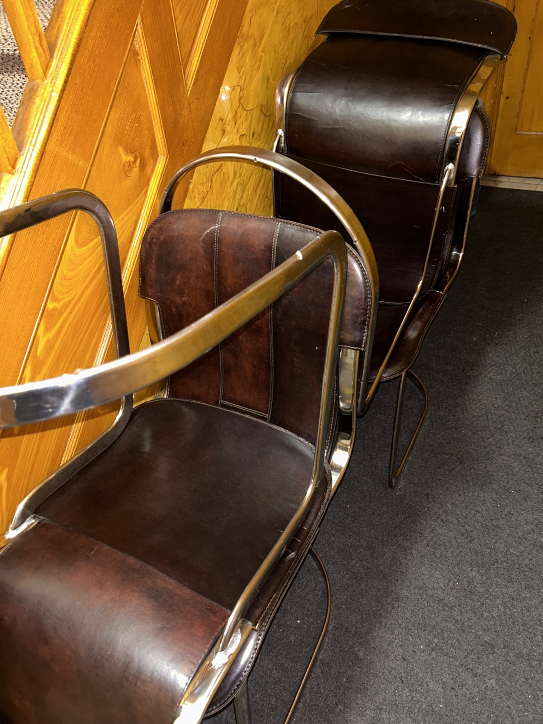 6 Leather Dining Chairs with Chrome Frame - photo 2