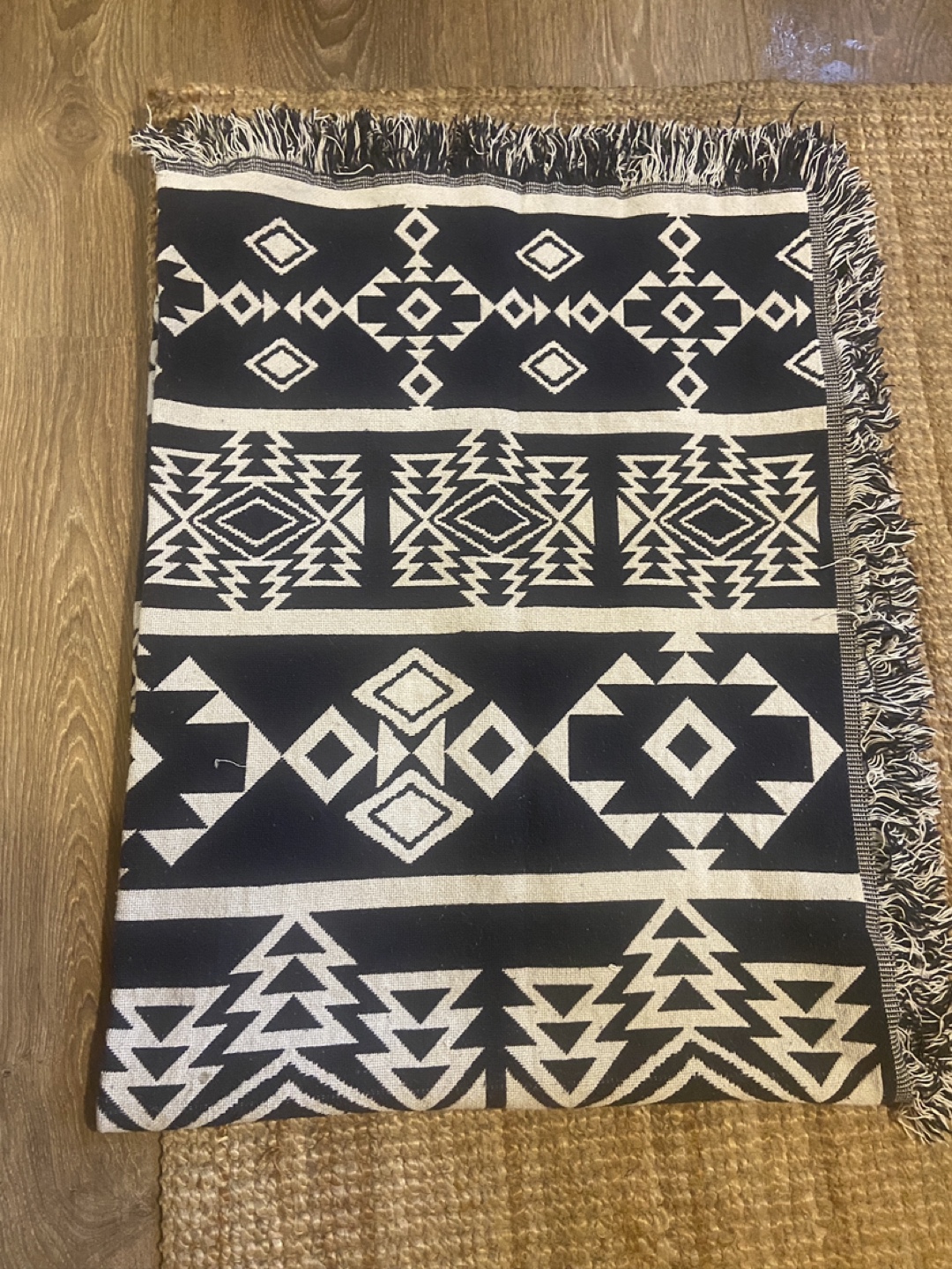 Navy and White Woven Throw Blanket