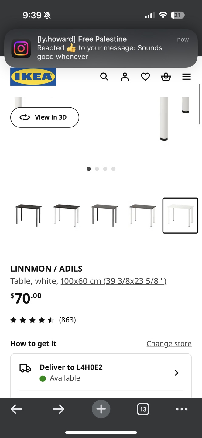 IKEA LINNMON/ADILS White Table