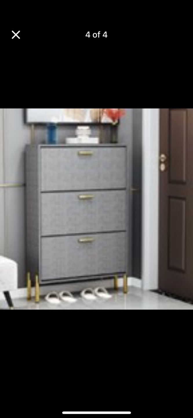 Grey 3-Tier Shoe Cabinet
