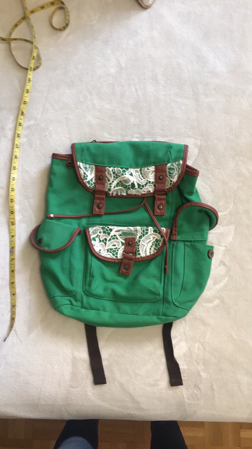Green Backpack with Lace Detail