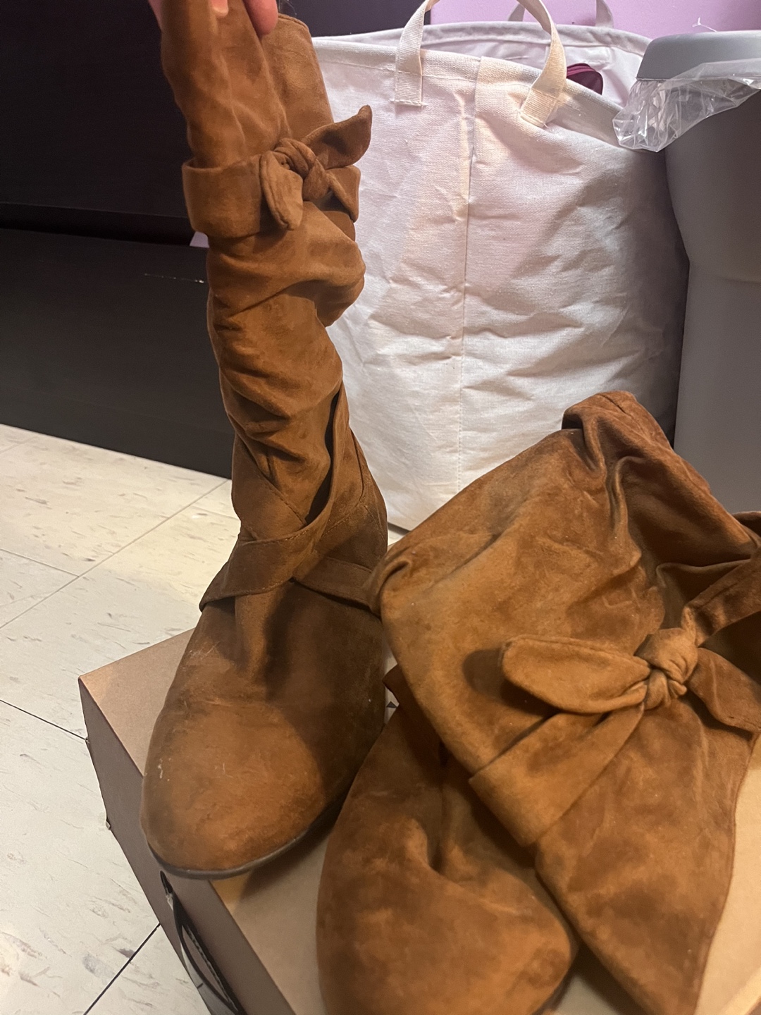 Brown Suede Comfortview Boots with Bow - photo 2