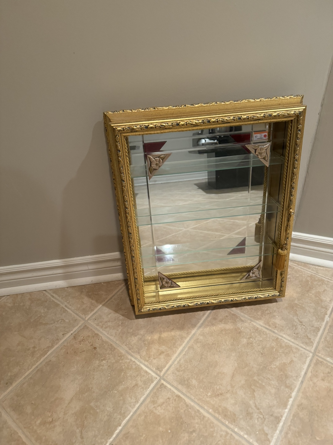 Gold Framed Display Cabinet with Mirror