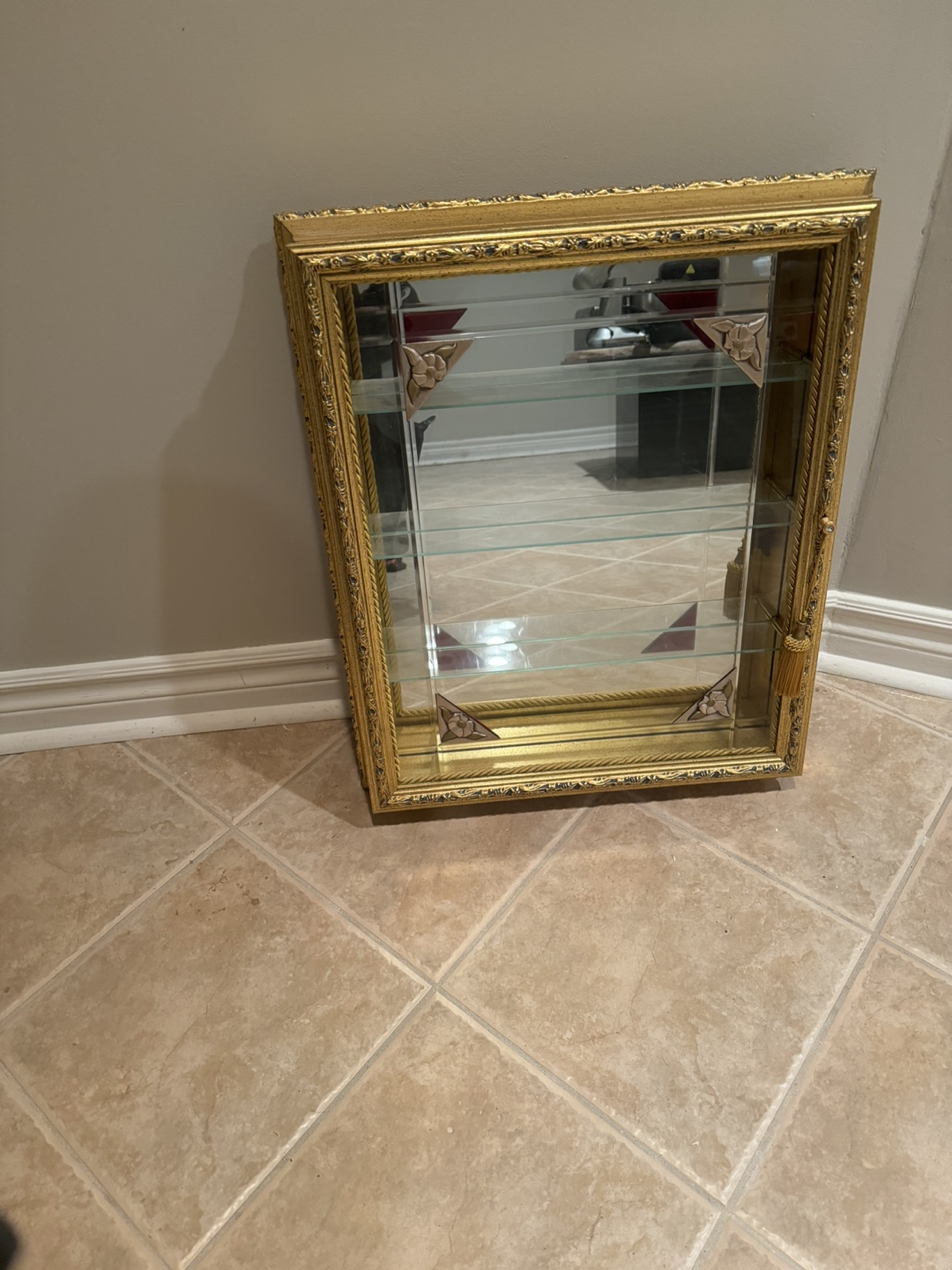 Gold Framed Display Cabinet with Mirror - photo 2