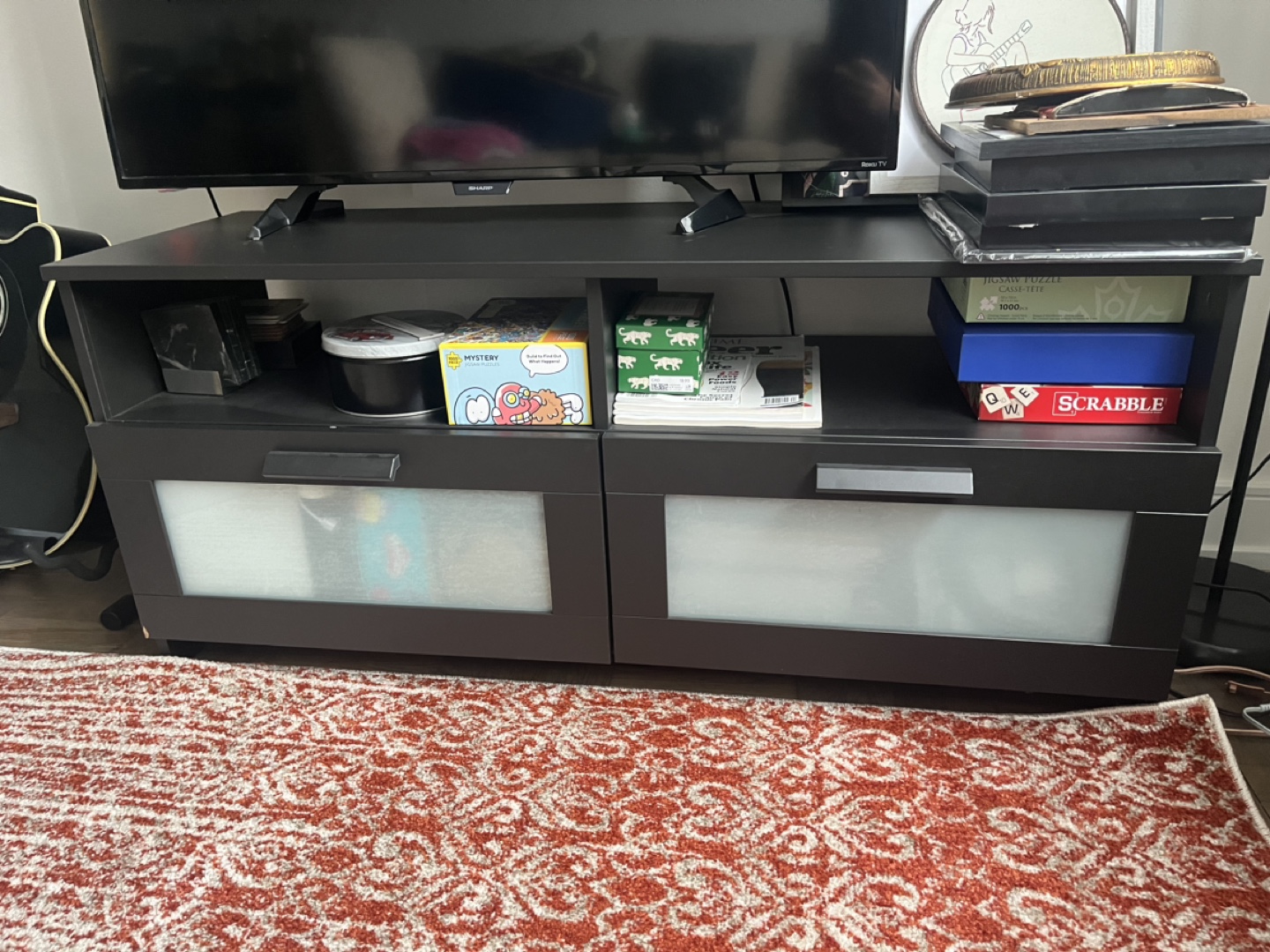 Ikea Black TV Stand with 2 Drawers