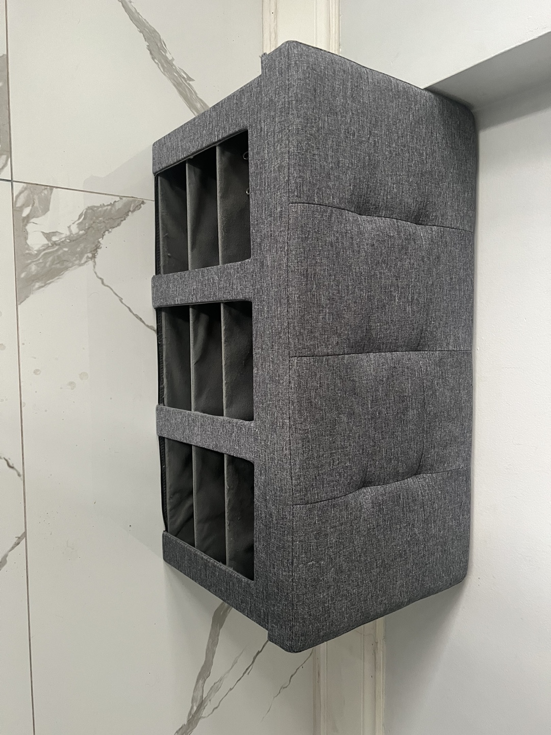 Grey Fabric ottoman with shoe storage
