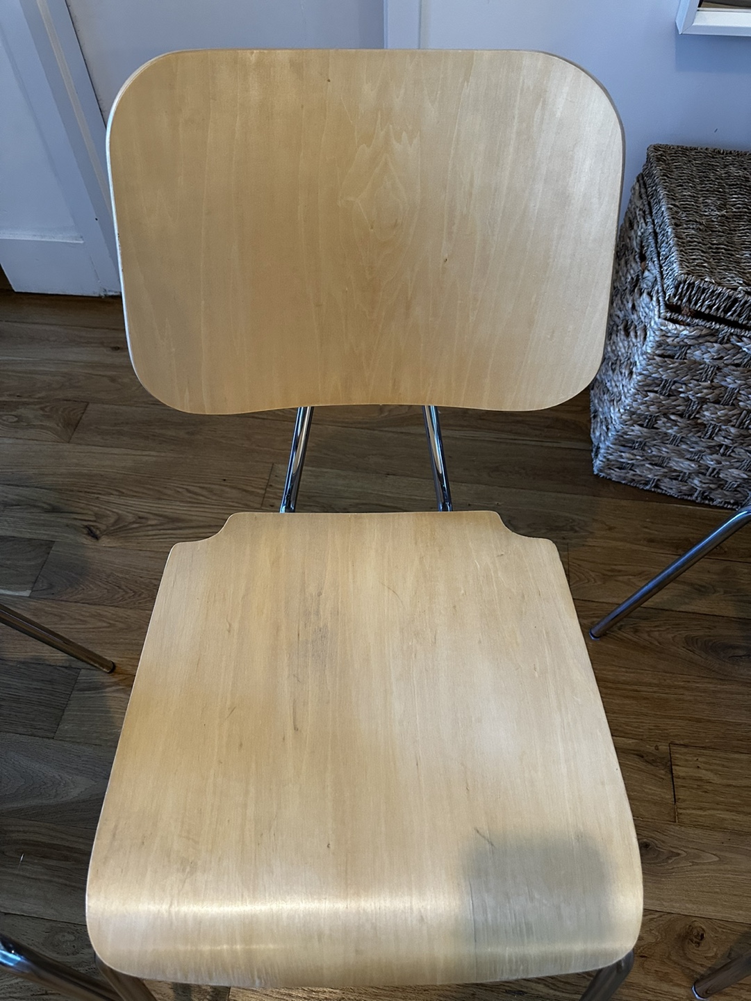 Set of 3 Wooden Dining Chairs with Chrome Legs - photo 3