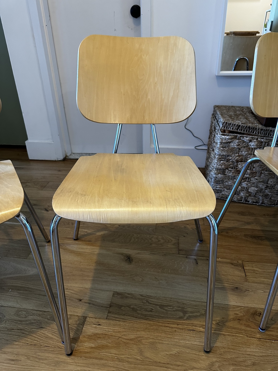 Set of 3 Wooden Dining Chairs with Chrome Legs - photo 2