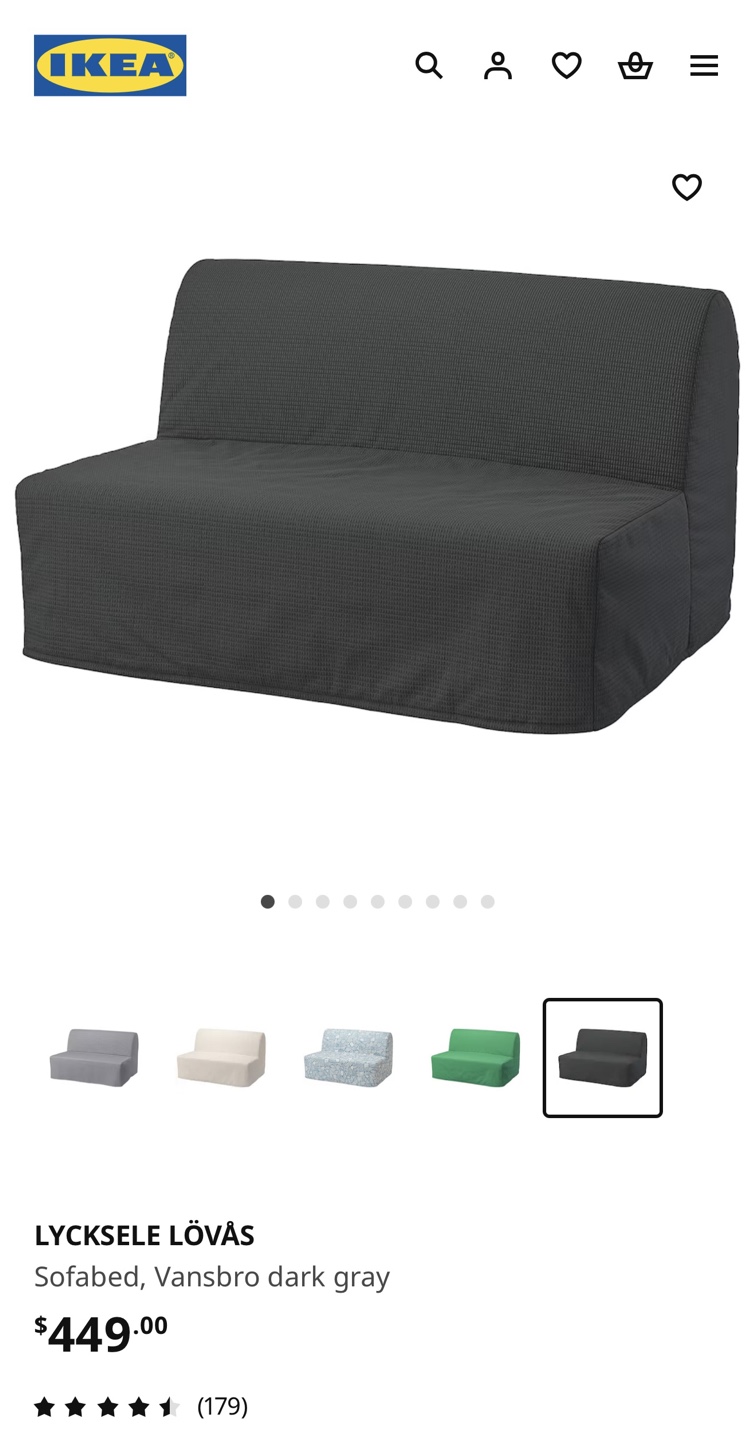 IKEA Lycksele Lovas Sofa Bed - Vansbro Dark Grey