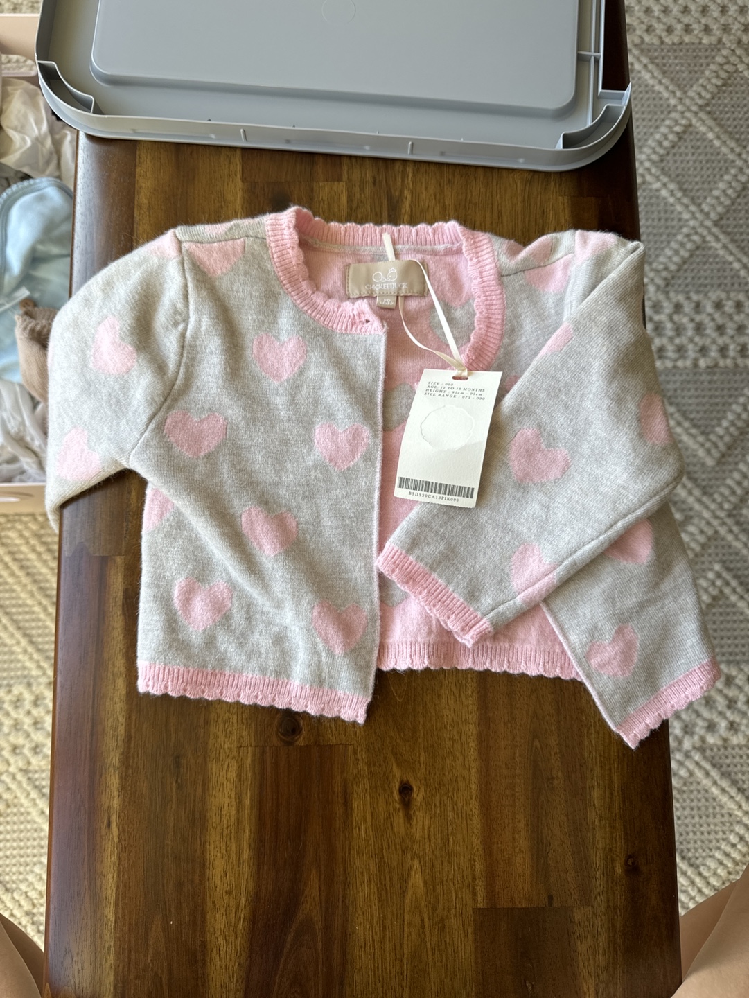 Baby Girl's Pink and Grey Heart Cardigan