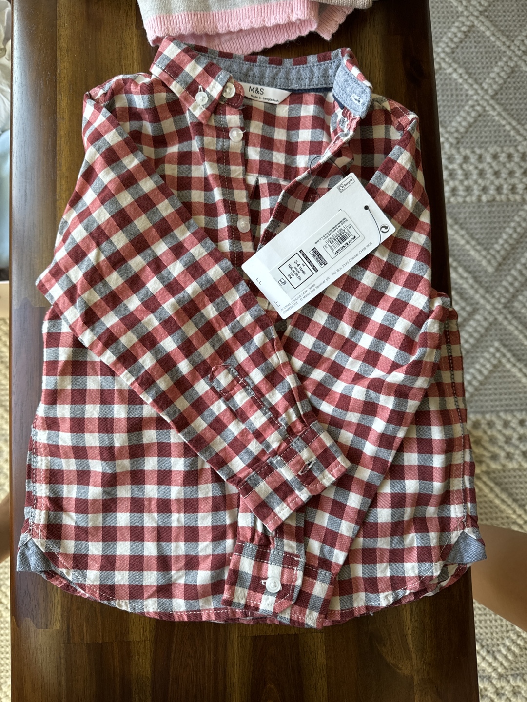 M&S Kids Red & Grey Plaid Button Up Shirt