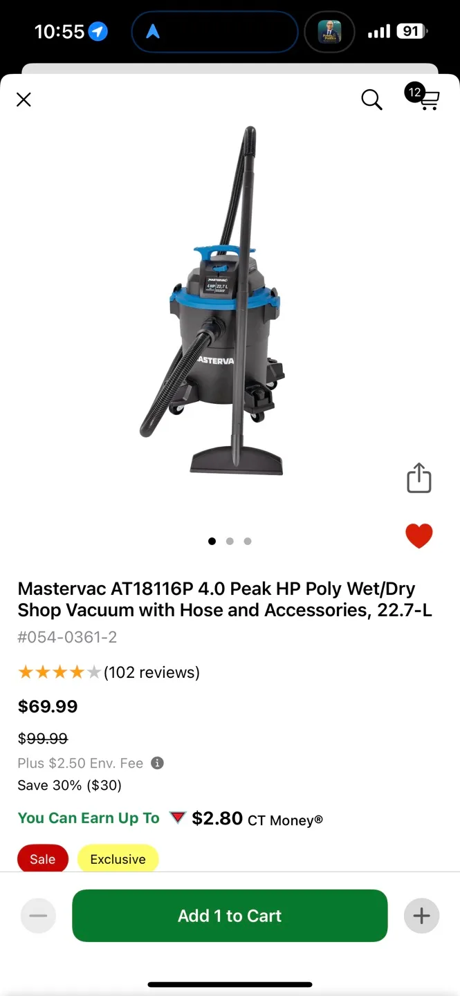 Mastervac AT18116P 4.0 Peak HP Wet/Dry Shop Vacuum., 22.7-L thumbnail