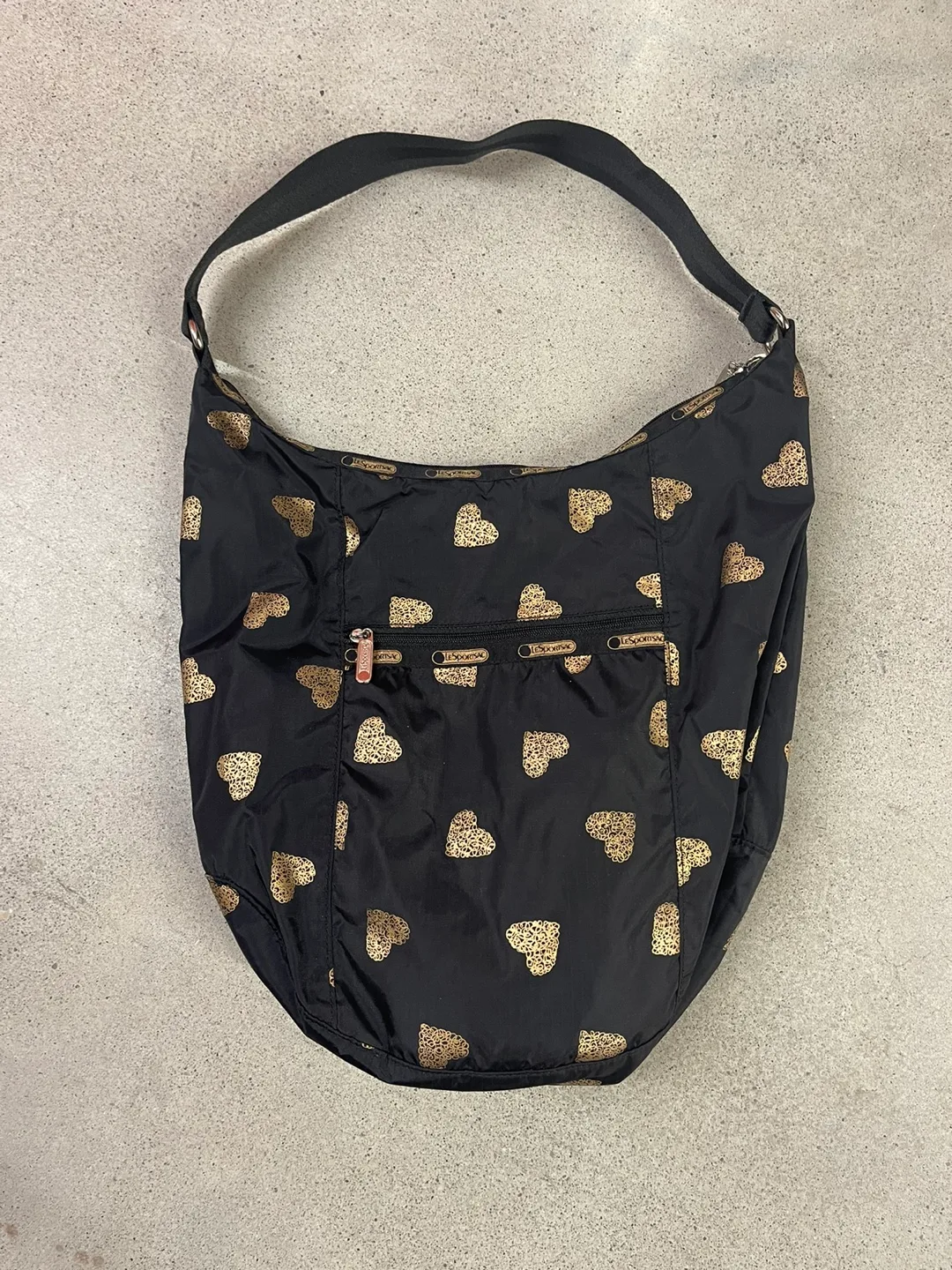 LeSportsac Black Gold Heart Tote Bag thumbnail
