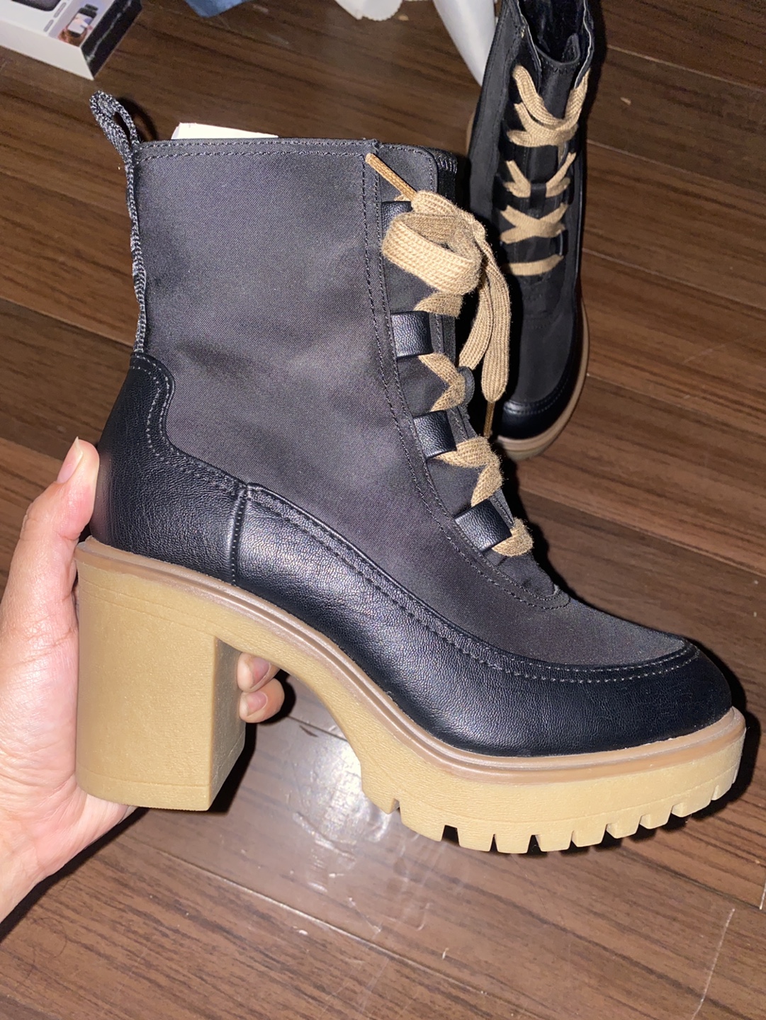 Black Lace-Up Platform Booties