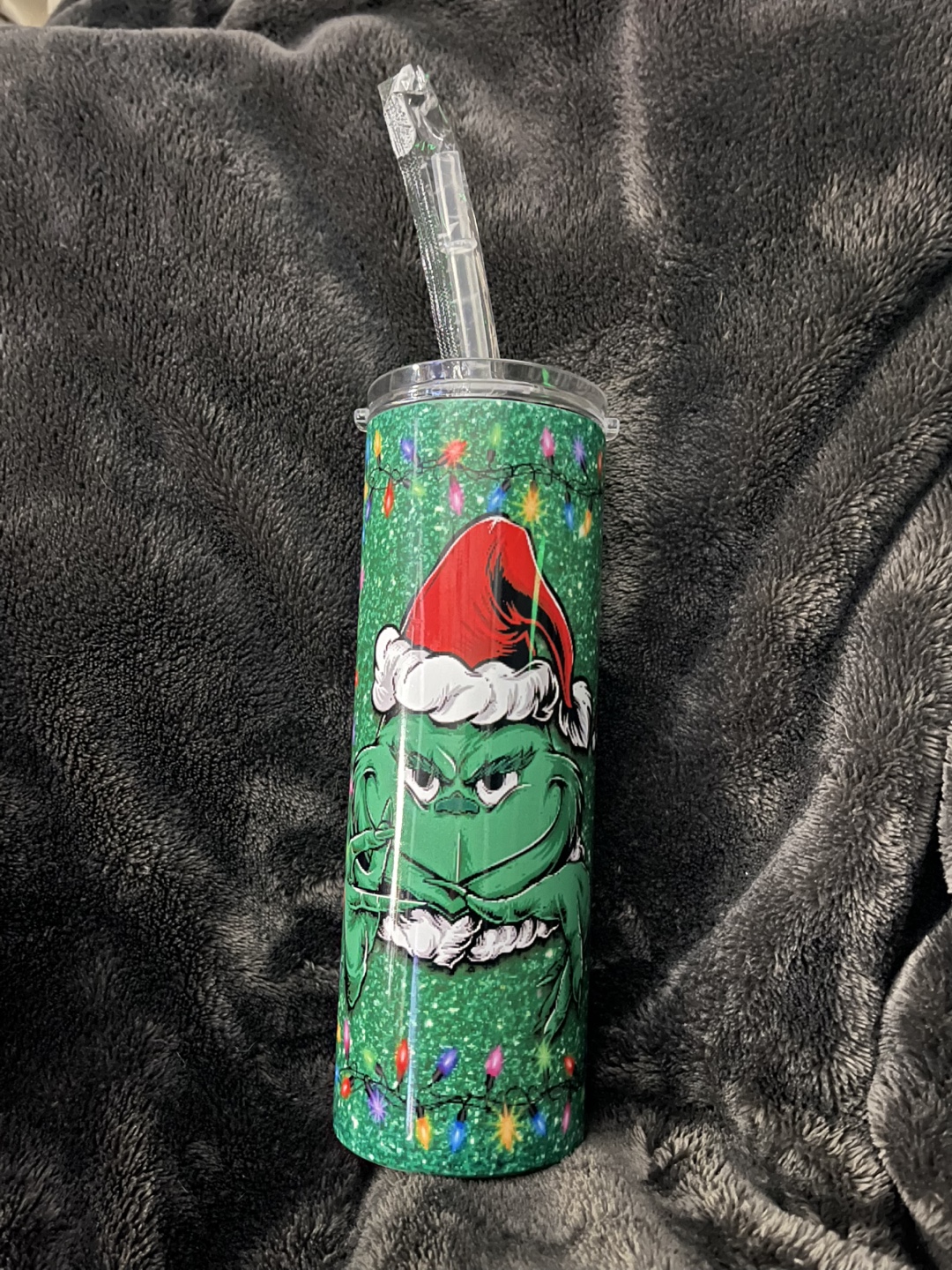 Grinch Christmas Tumbler with Lid and Straw