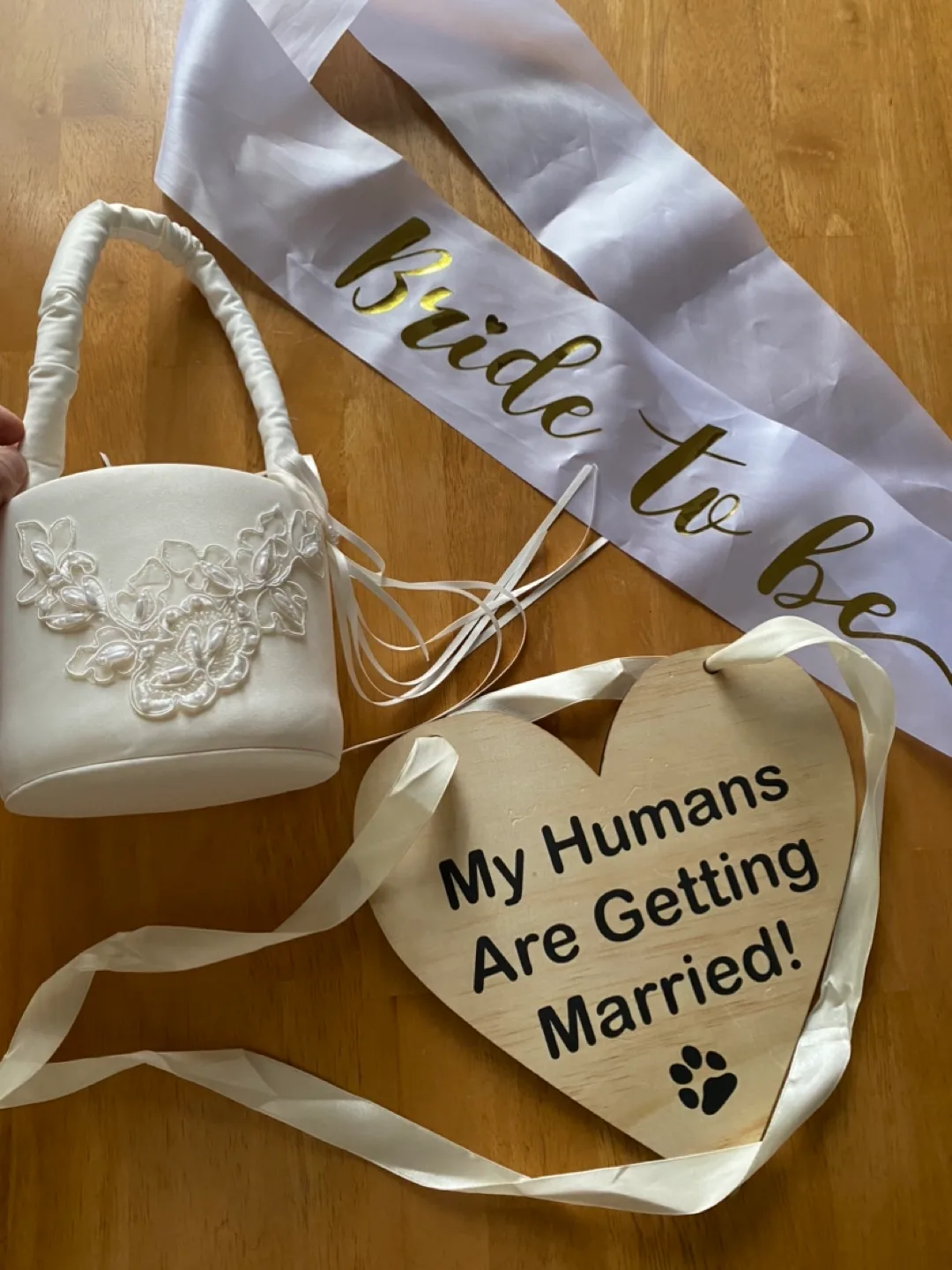 Wedding basket, Bride to Be Sash and Wooden Sign thumbnail