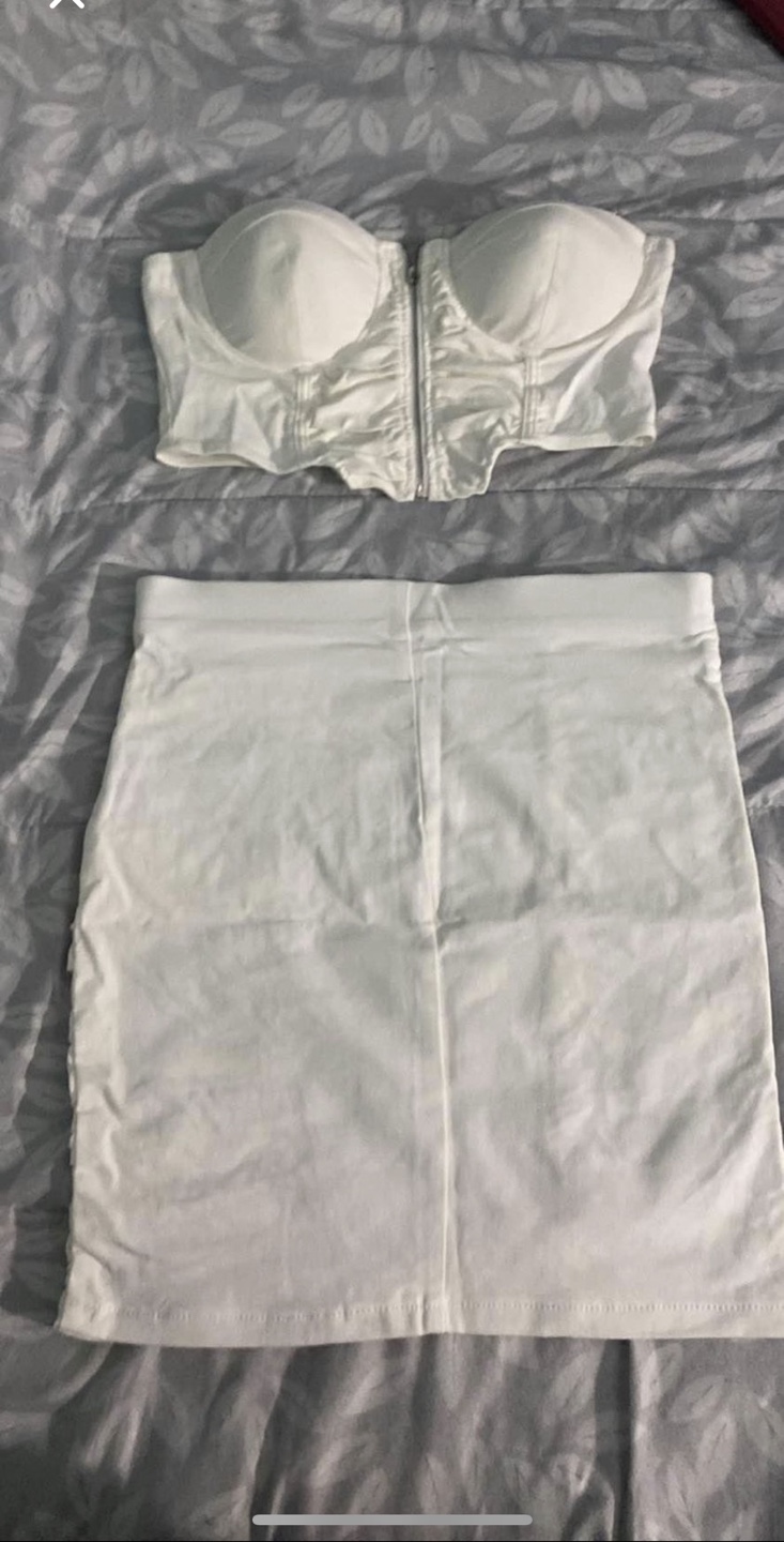 White Crop Top and Skirt Set