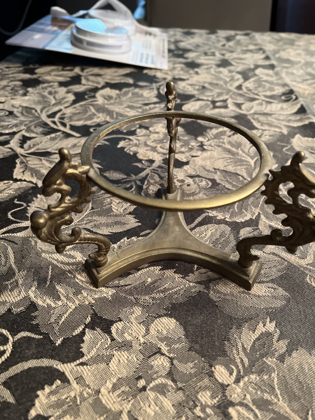 Green Marble Sphere on Brass Dragon Stand - photo 3