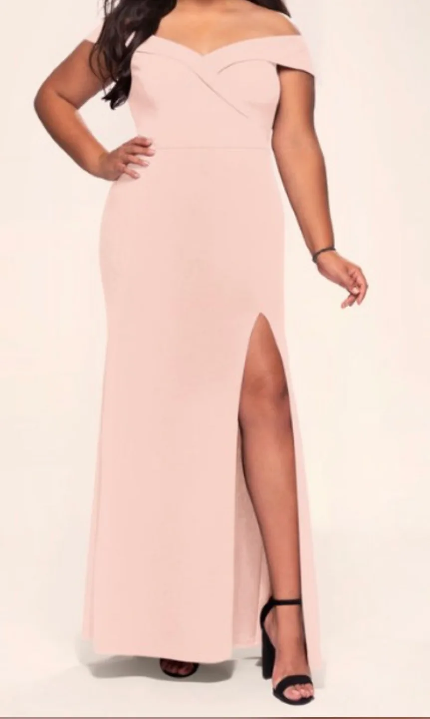 Pink Off the Shoulder Maxi Formal Dress