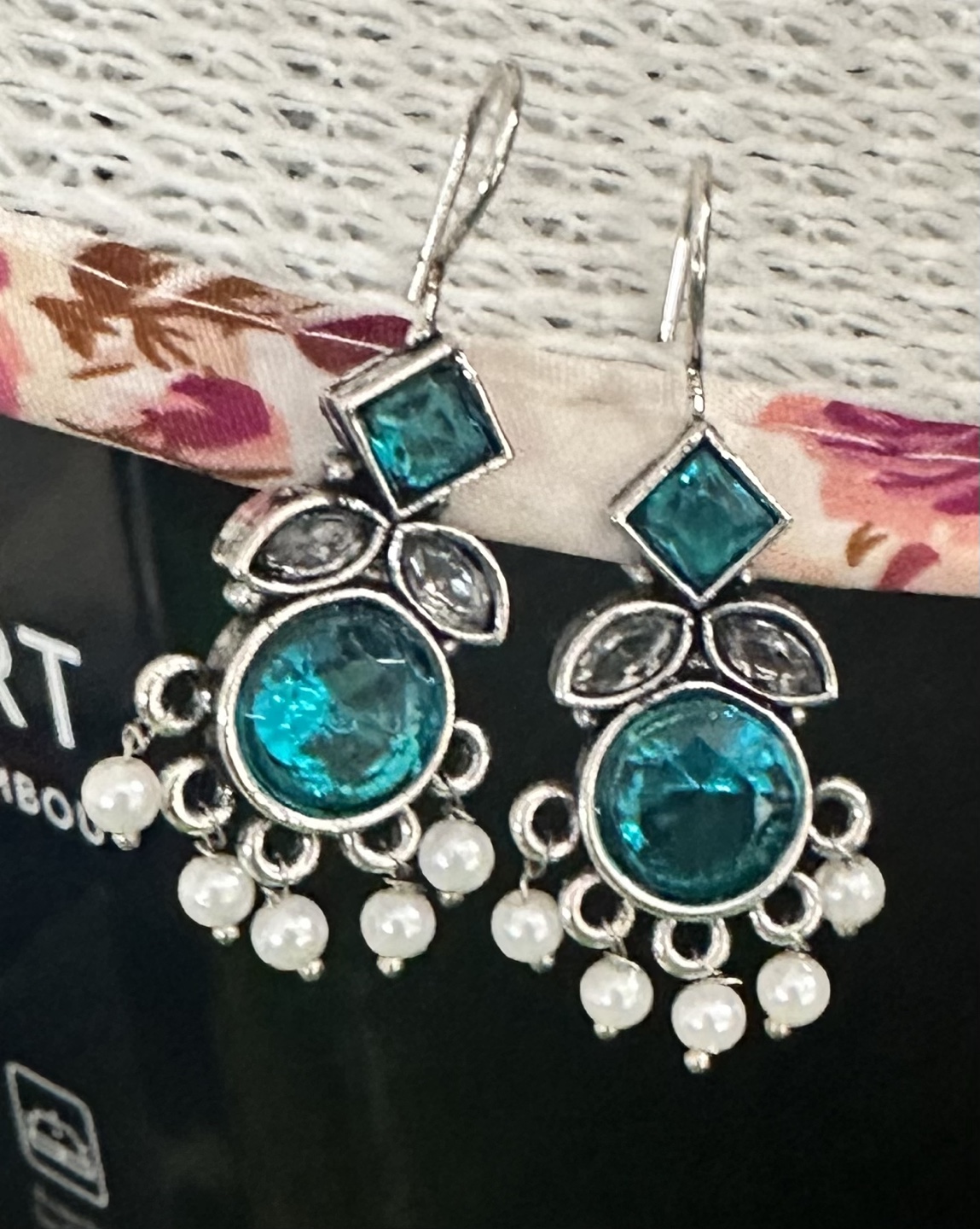 Teal and Silver Dangle Earrings