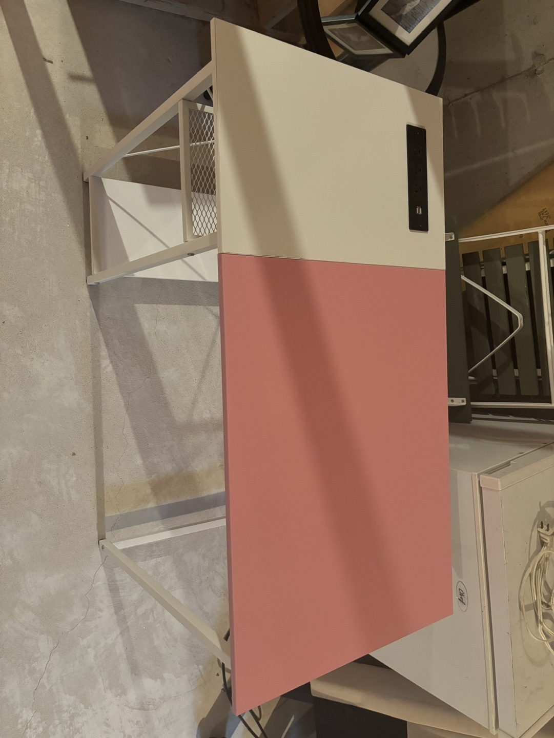 Pink and White Desk with Shelf and Outlets - photo 2