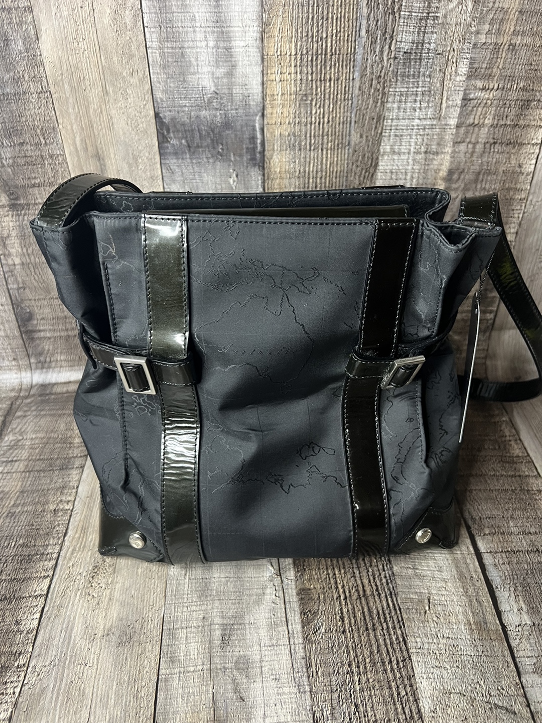 Alviero Martini Black World Map Shoulder Bag