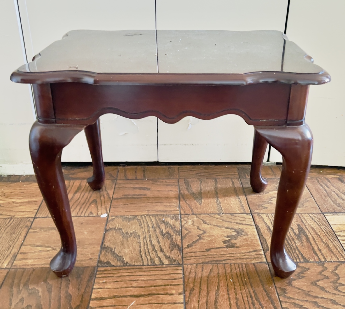 Small Wood End Table with Glass Top