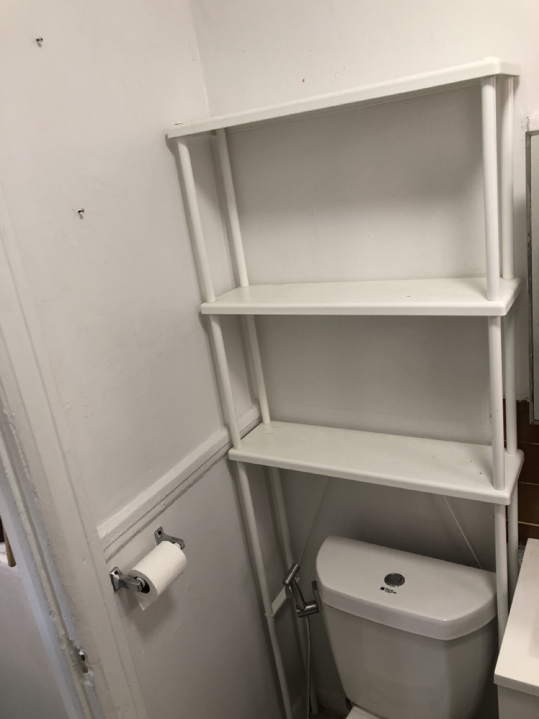 White over-the-toilet shelf unit