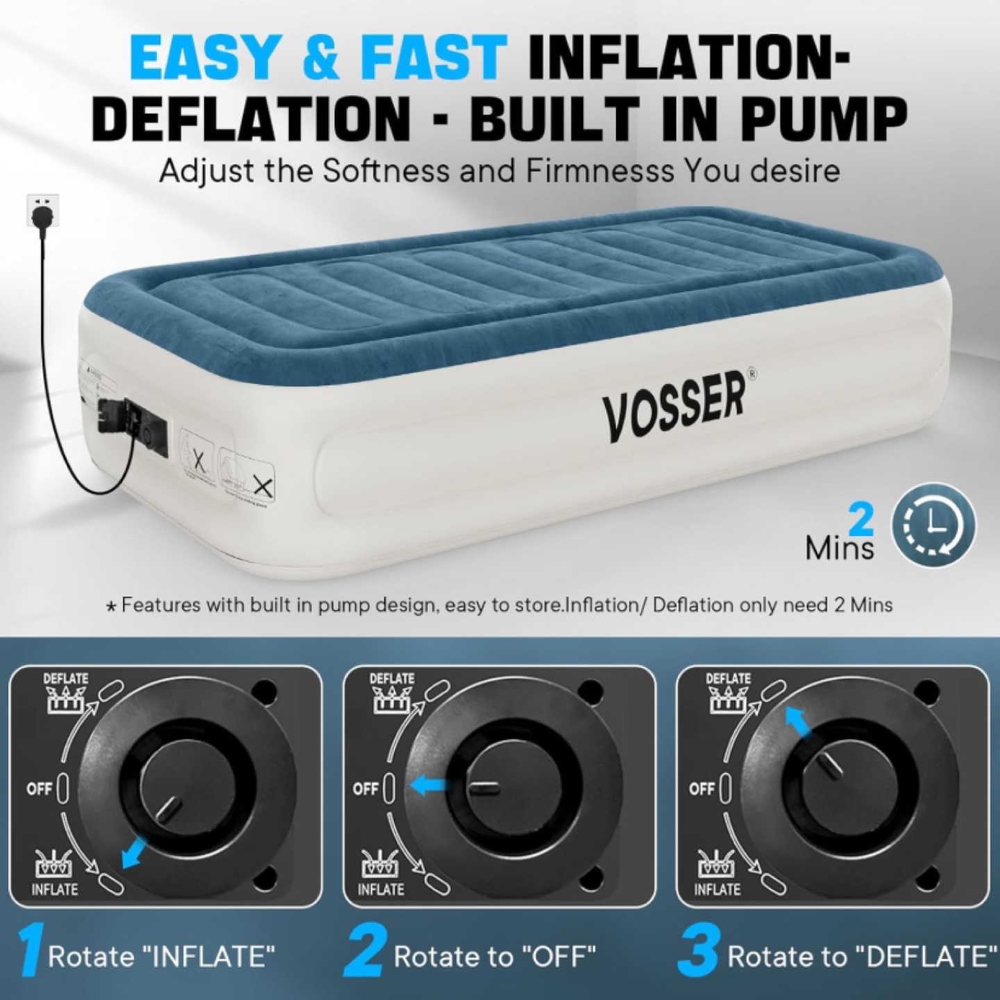 Vosser 18” Air Mattress with Built-in Pump-Twin  - Brand New - photo 5
