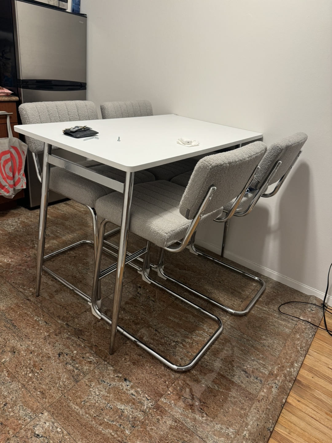 White Counter Height Kitchen Table with Metal Legs (unassembled) - photo 4