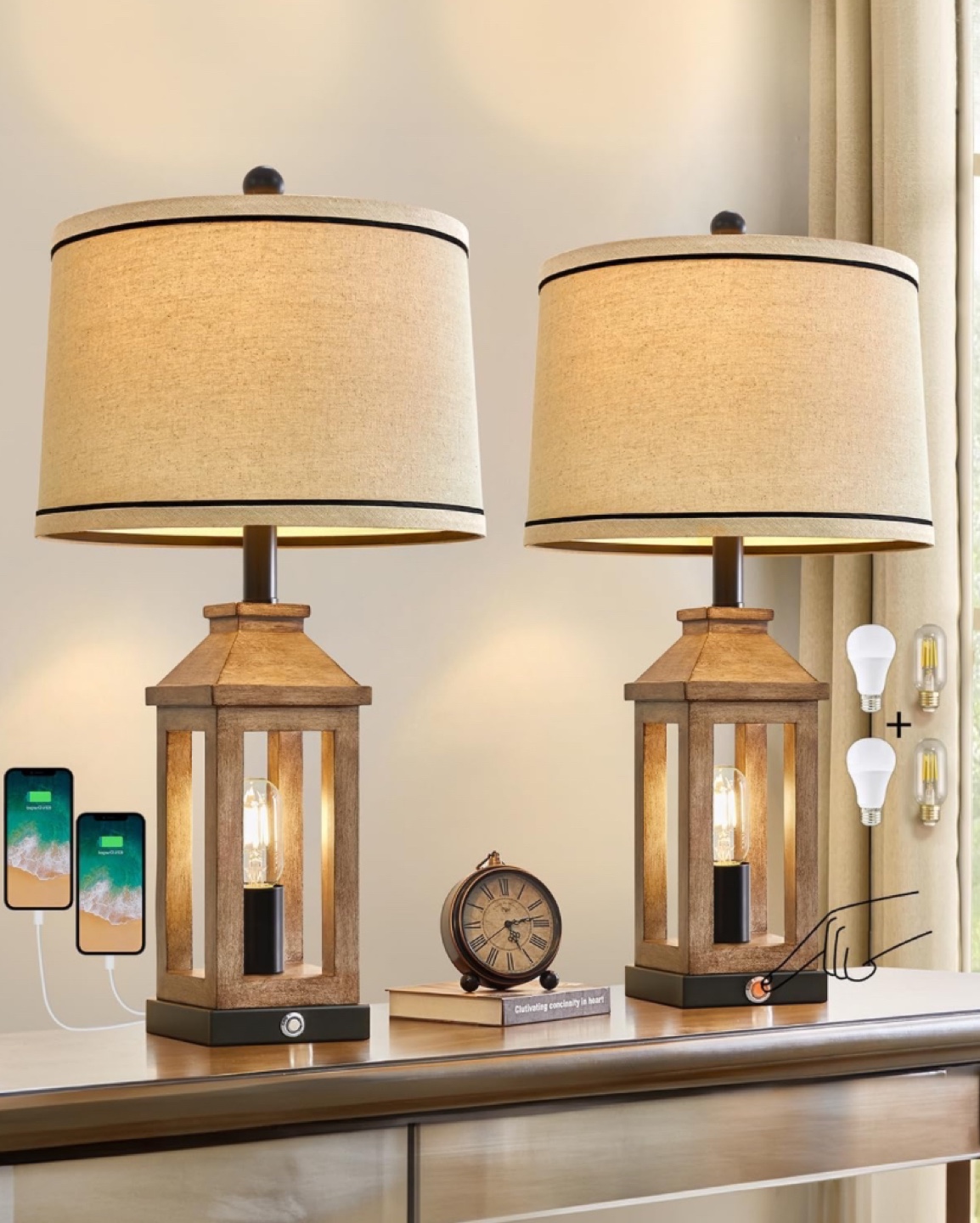 23.5” Farmhouse Dimmable Table Lamps - New