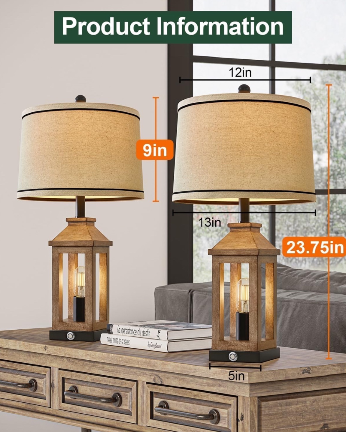 23.5” Farmhouse Dimmable Table Lamps - New - photo 2