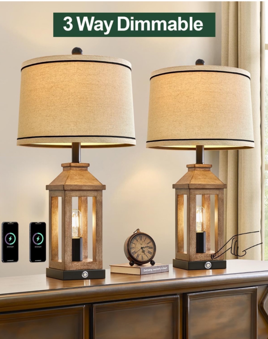 23.5” Farmhouse Dimmable Table Lamps - New - photo 5